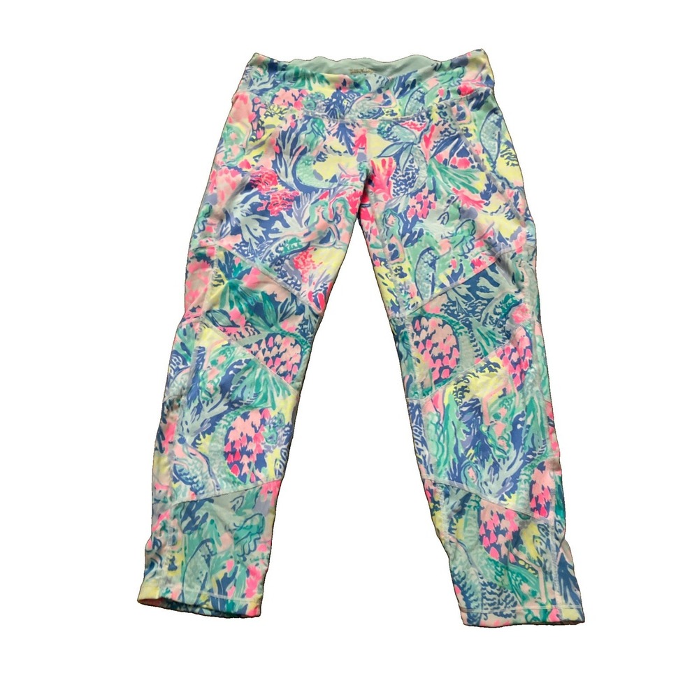 Lilly Pulitzer Lux 002143 Weekender Crop Leggings M Tropical Mermaid Print Mesh
